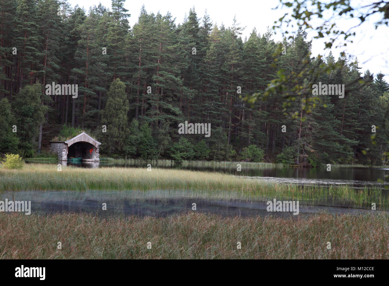 La pierre construit à bateaux sur un lochan sur le Glen Tanar estate dans l'Aberdeenshire, Ecosse Banque D'Images