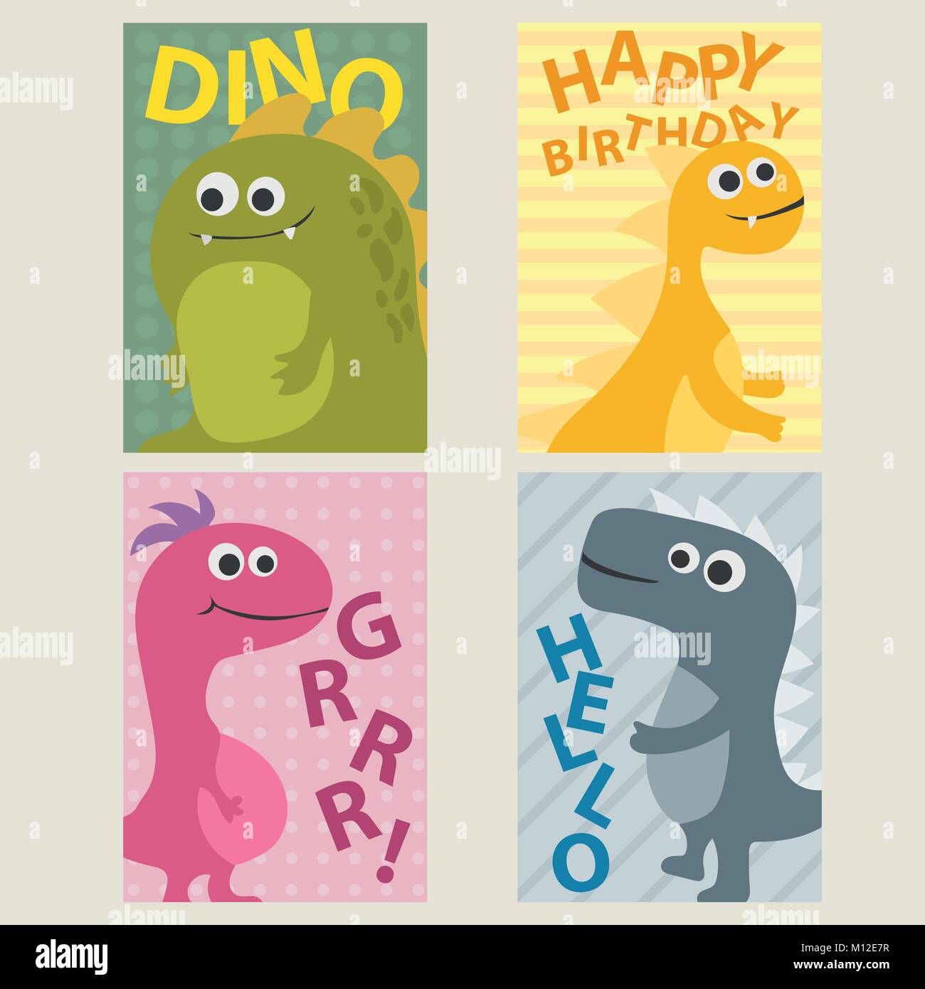 Ensemble De 4 Modeles De Cartes Avec Les Dinosaures Pour Anniversaire Invitations Scrapbooking Image Vectorielle Stock Alamy