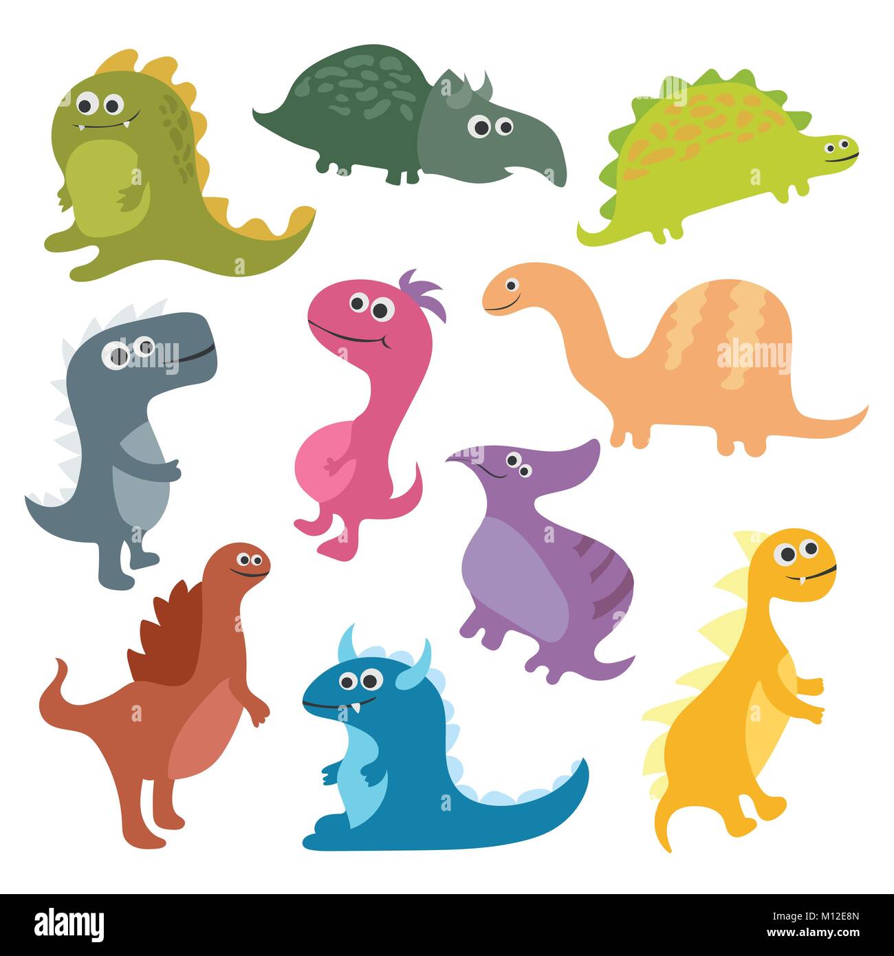 Cute vector cartoon dinosaures isolé sur fond blanc Illustration de Vecteur