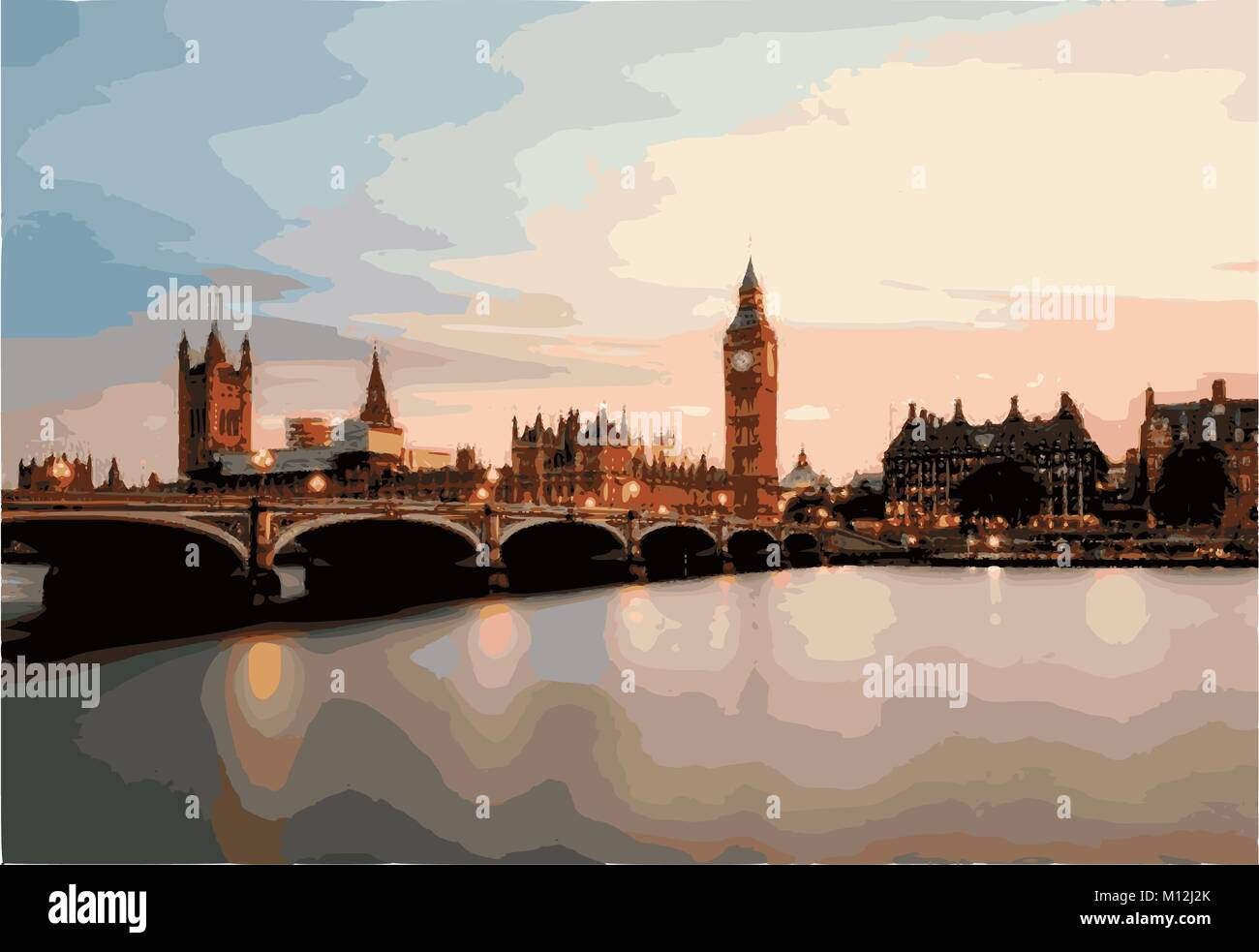 Paysage urbain de Londres et Big Ben Illustration de Vecteur