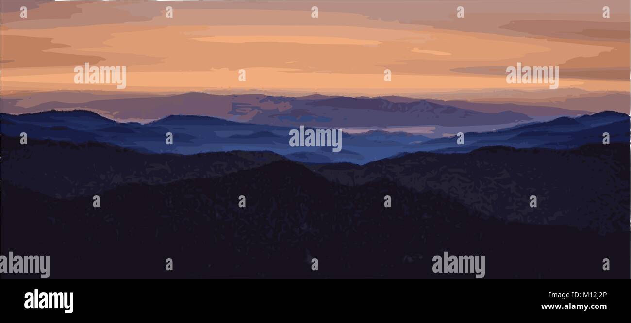 Montagnes vecteur avec le coucher du soleil Illustration de Vecteur