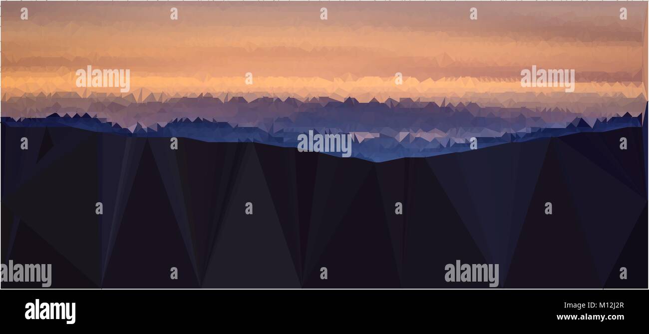 Art Poly montagnes avec coucher du soleil Illustration de Vecteur