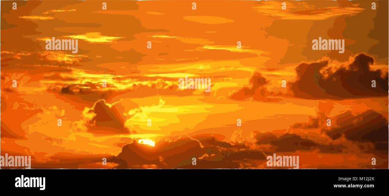 Vecteur Rouge Ciel de coucher du soleil avec des nuages Illustration de Vecteur