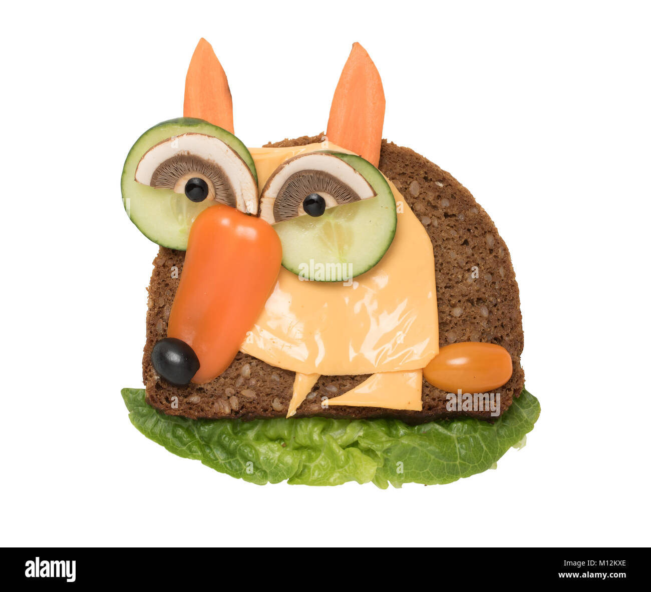 Creative sandwich en forme de fox fait sur fond blanc Banque D'Images
