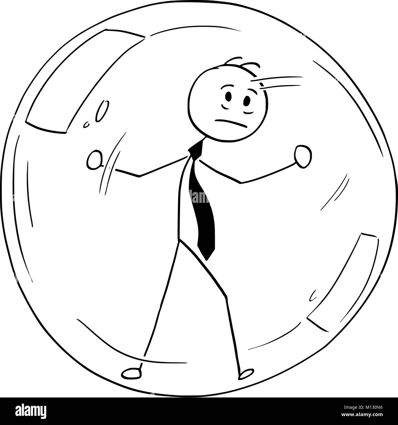Caricature de Businessman conceptuel à l'intérieur de la bulle de verre emprisonnés Illustration de Vecteur