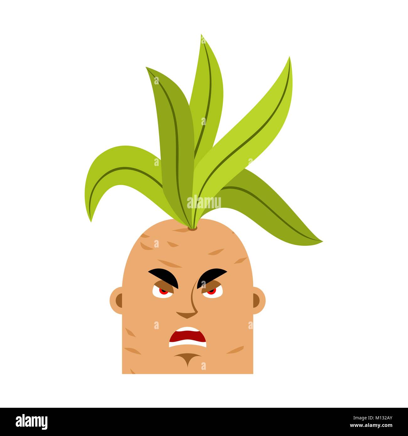 Mandrake root emoji en colère. Le mal dans l'usine mystique légendaire sous forme de l'homme. Illustration de Vecteur