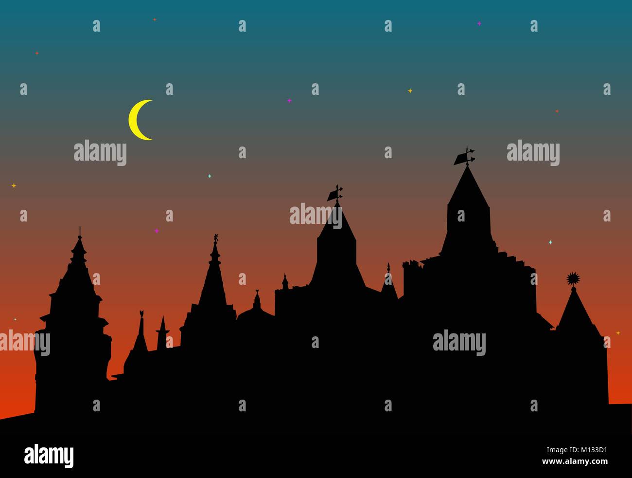 Silhouette de la ville médiévale Illustration de Vecteur