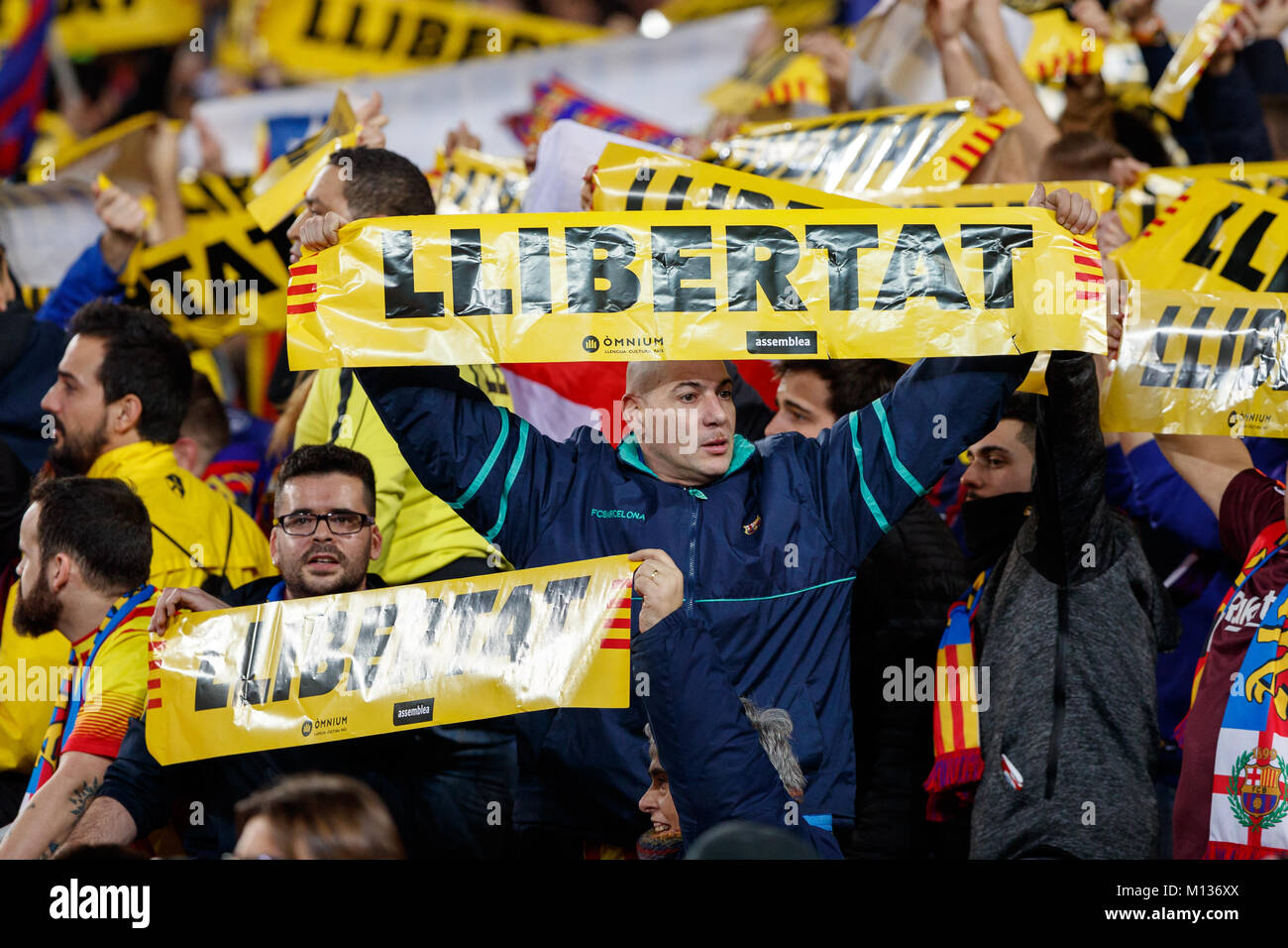 Barcelone, Espagne. 25 janvier, 2018. Copa del Rey football, quart de finale, match retour, Barcelone contre l'Espanyol Barcelone FC ; partisans de la liberté Crédit : bannières UKKO Images/Alamy Live News Banque D'Images