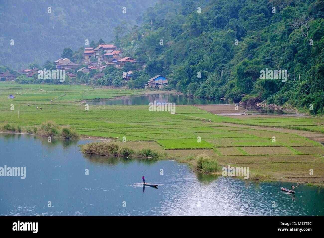 Vietnam, province de Bac Kan, parc national de Ba Be, le Lac de Ba Be, batelier Banque D'Images