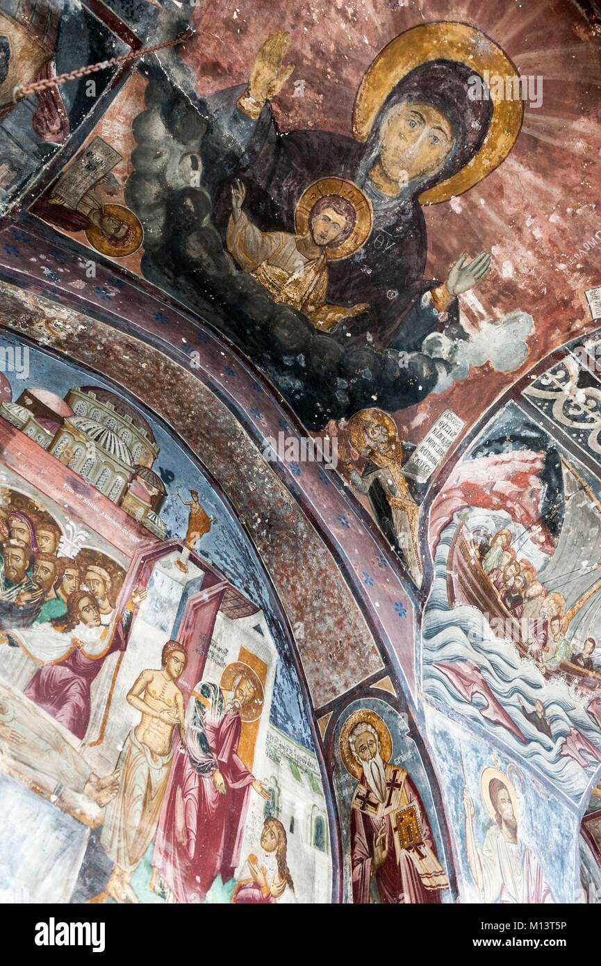 La Grèce, l'archipel du Dodécanèse, l'île de Patmos, Chora, Monastère de Saint Jean le Théologien répertorié comme site du patrimoine mondial par l'UNESCO, des murales Banque D'Images