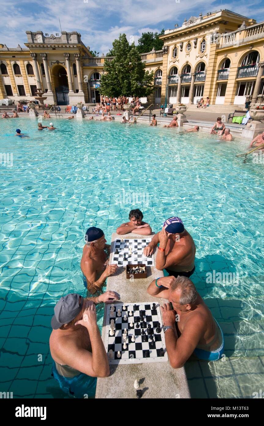 Hongrie, Budapest, la lutte antiparasitaire, des bains Szechenyi, Varosliget, joueurs d'échecs Banque D'Images