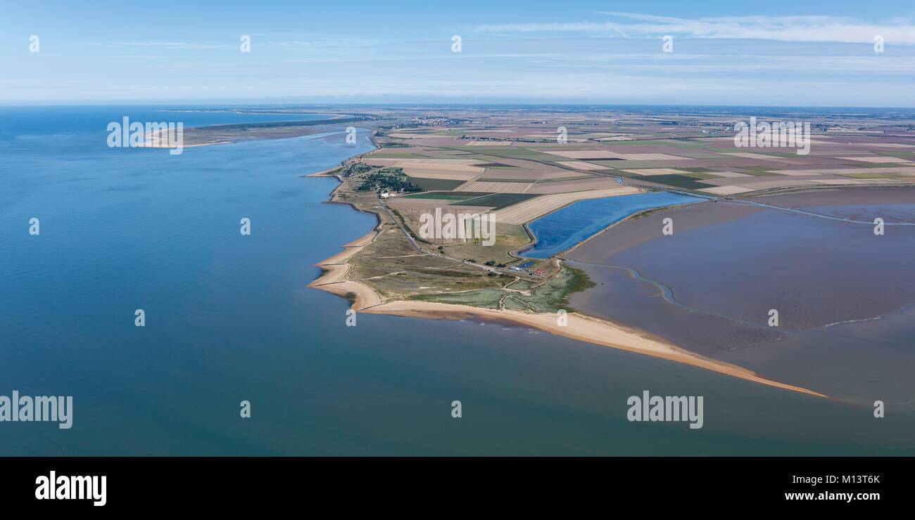 En France, en Vendée, L'Aiguillon sur Mer la pointe de l'Aiguillon et la Pointe d''Arcay (vue aérienne) Banque D'Images