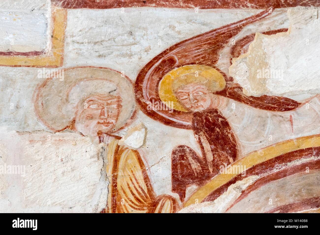 France, Indre, Meobecq, Parc naturel régional de la Brenne, église abbatiale bénédictine, fresque romane du xiie siècle Banque D'Images