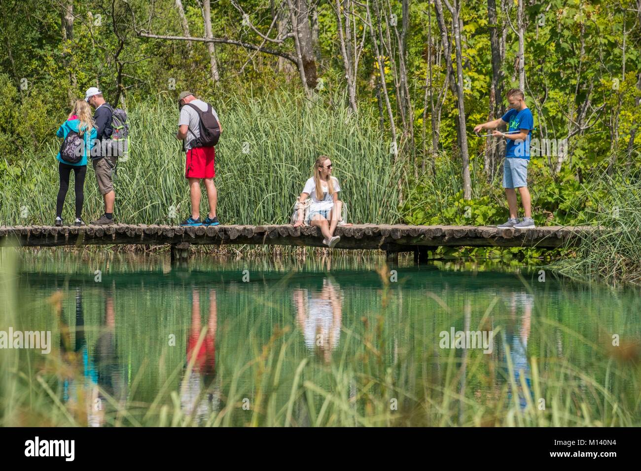 La Croatie, Dalmatie du Nord, le parc national des Lacs de Plitvice classé au Patrimoine Mondial de l'UNESCO, Lower Lakes Banque D'Images