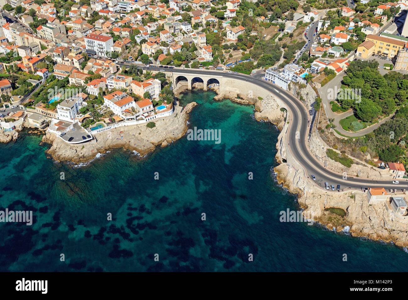 France, Bouches du Rhône, Marseille, quartier Endoume, Anse de la fausse monnaie, Corniche JF Kennedy, Jardin Valmer, Villa Valmer (19ème siècle) Banque D'Images