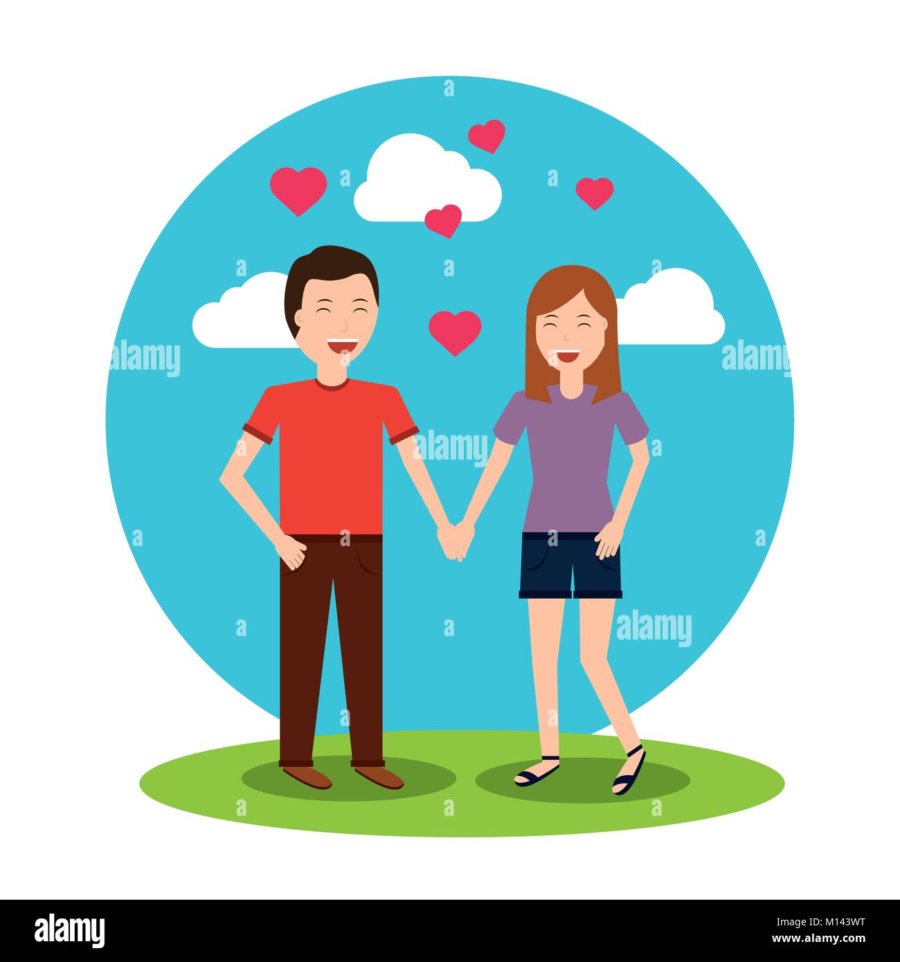 Joli couple heureux paysage coeurs Illustration de Vecteur