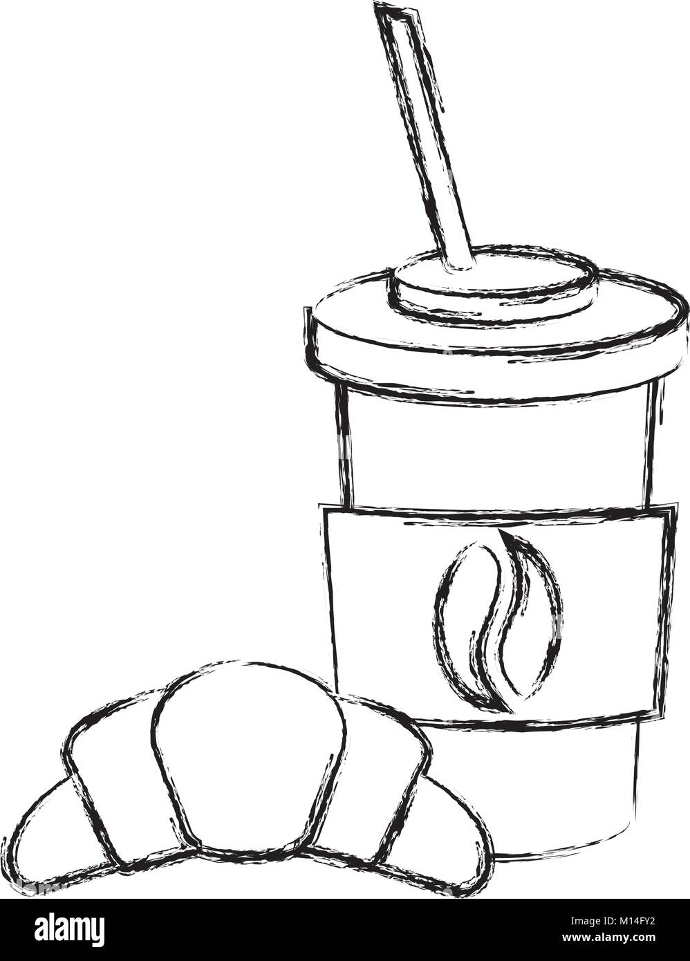 Le café dans un contenant de plastique avec un croissant vector illustration design Illustration de Vecteur