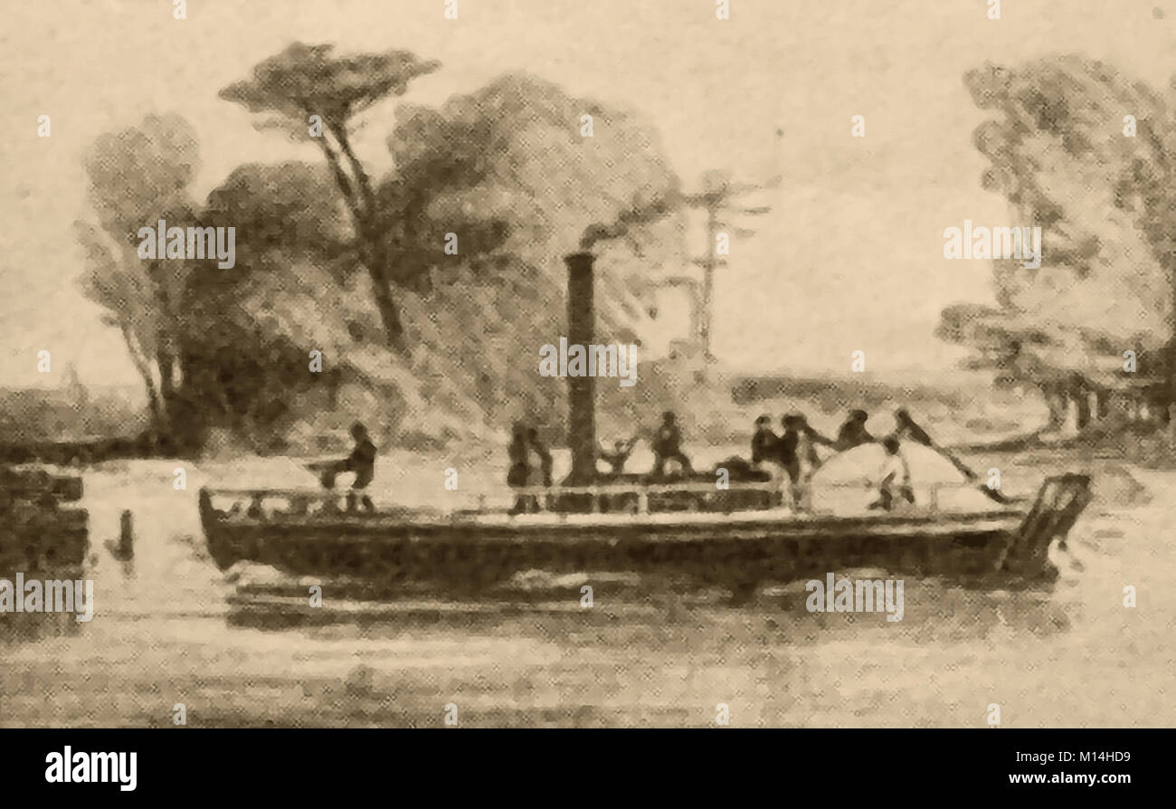 Illustration de l'imprimé 1921 'CHARLOTTE DUNDAS' le premier navire à vapeur (tug) pour travailler sur le Forth & Clyde, en Ecosse ( 4 janvier 1803) Banque D'Images