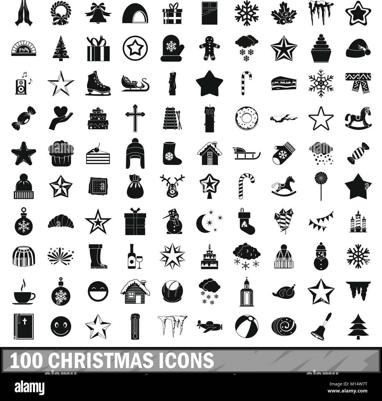 100 icônes de Noël ensemble, le style simple Illustration de Vecteur