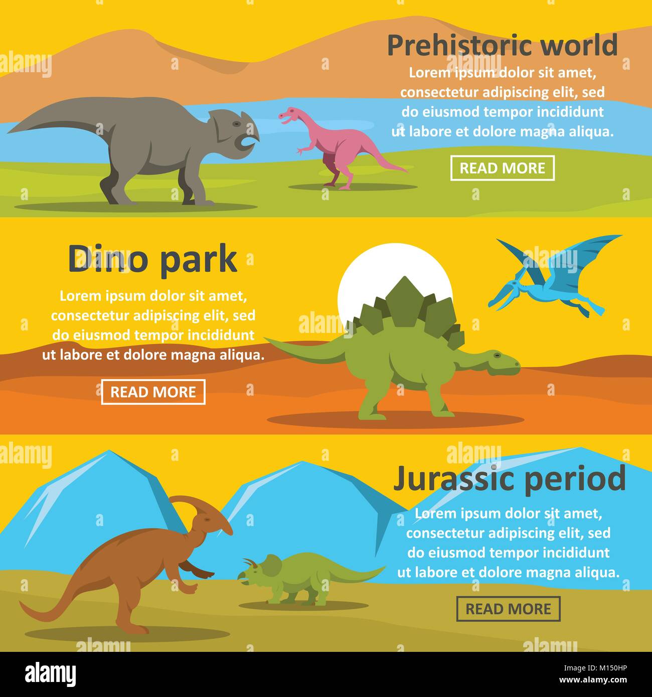 Bannière de Dinosaur Park ensemble horizontal, style plat Illustration de Vecteur