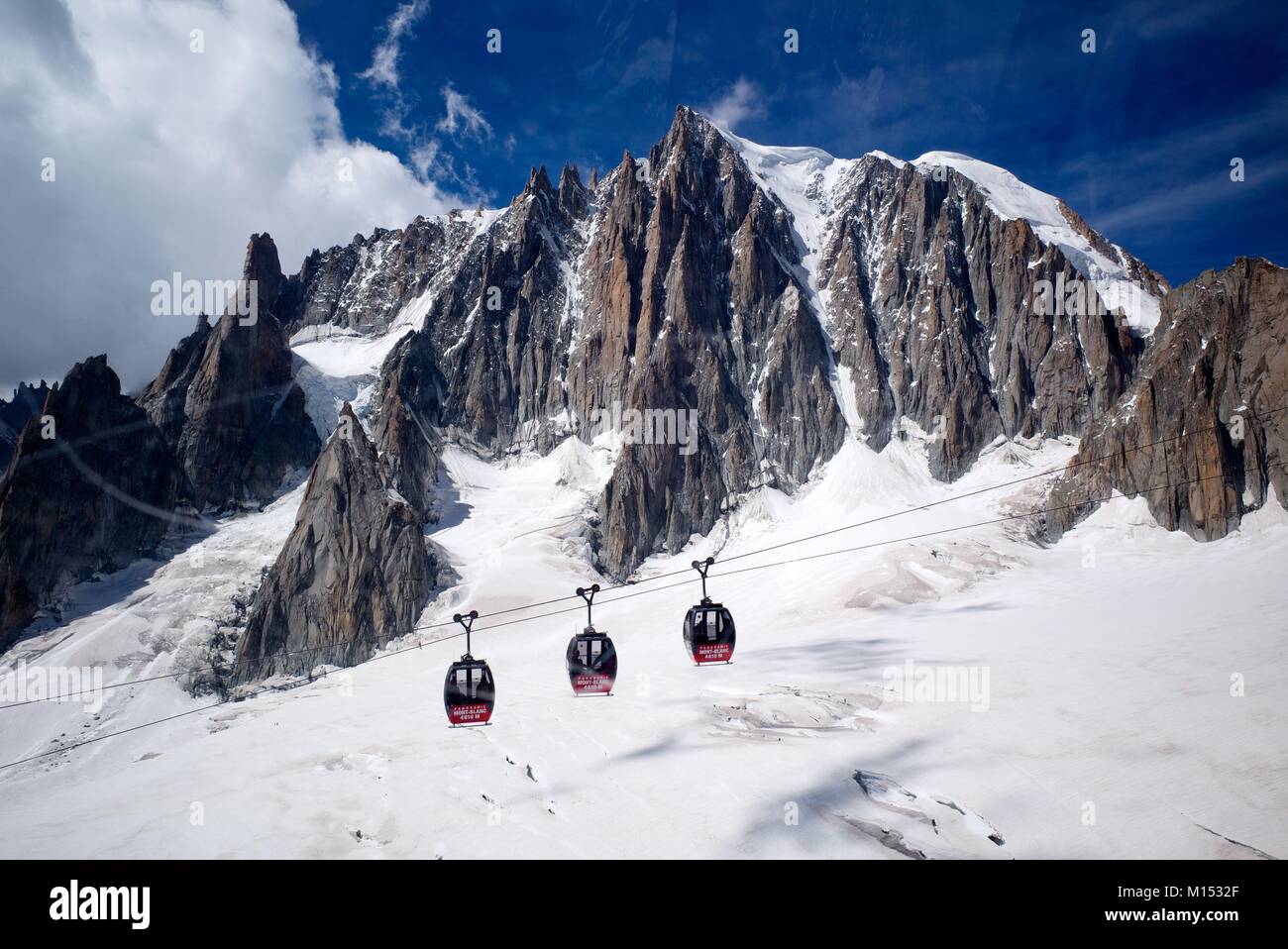 France, Haute Savoie, Chamonix, le glacier du Géant sur le côté français du  massif du Mont-Blanc, le principal fournisseur de glace dans la Mer de  Glace, vu de télécabines panoramiques Photo Stock -