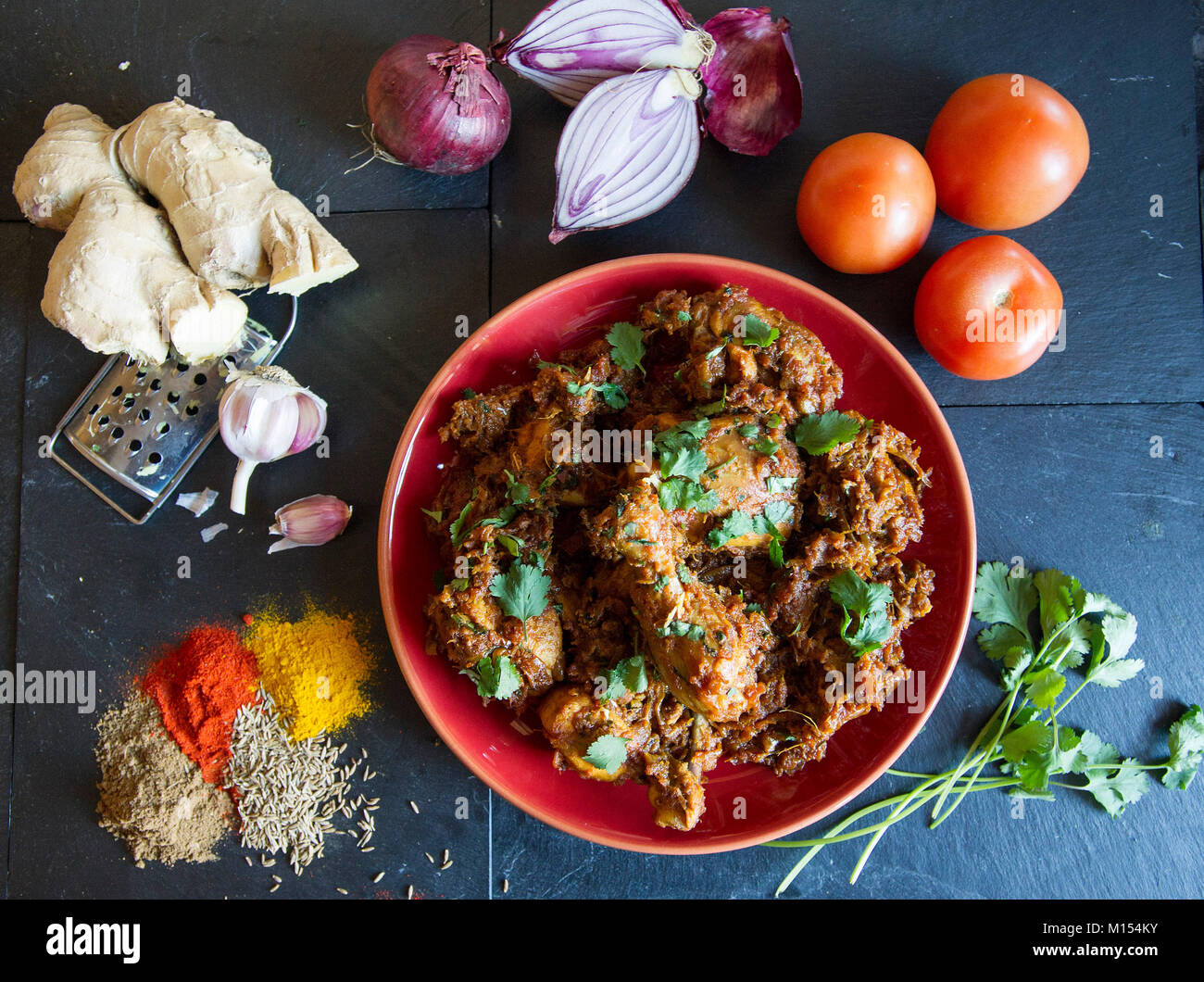 La photographie culinaire : mein Daag Poulet murgh recette, Banque D'Images