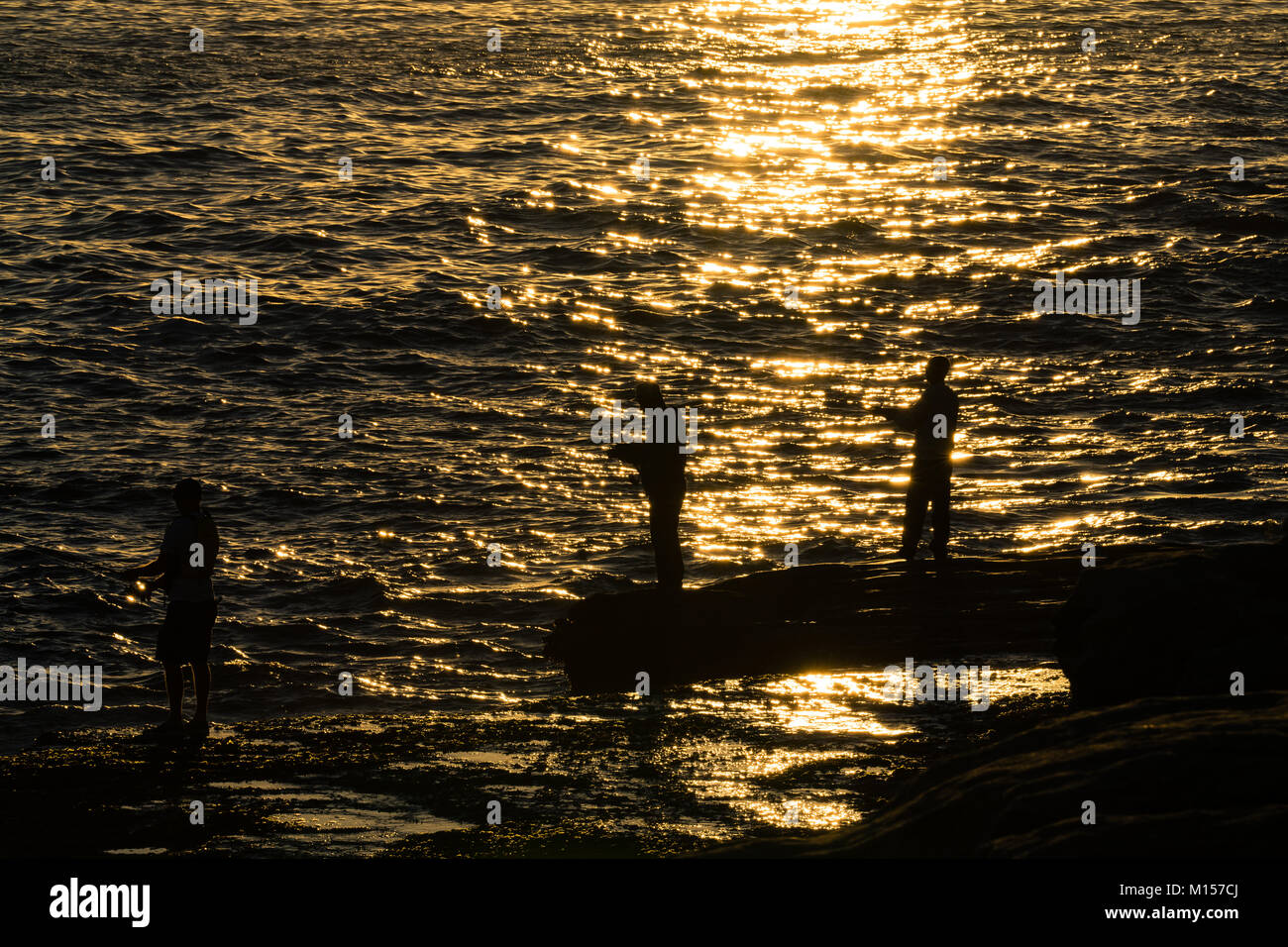 La silhouette des pêcheurs Banque D'Images