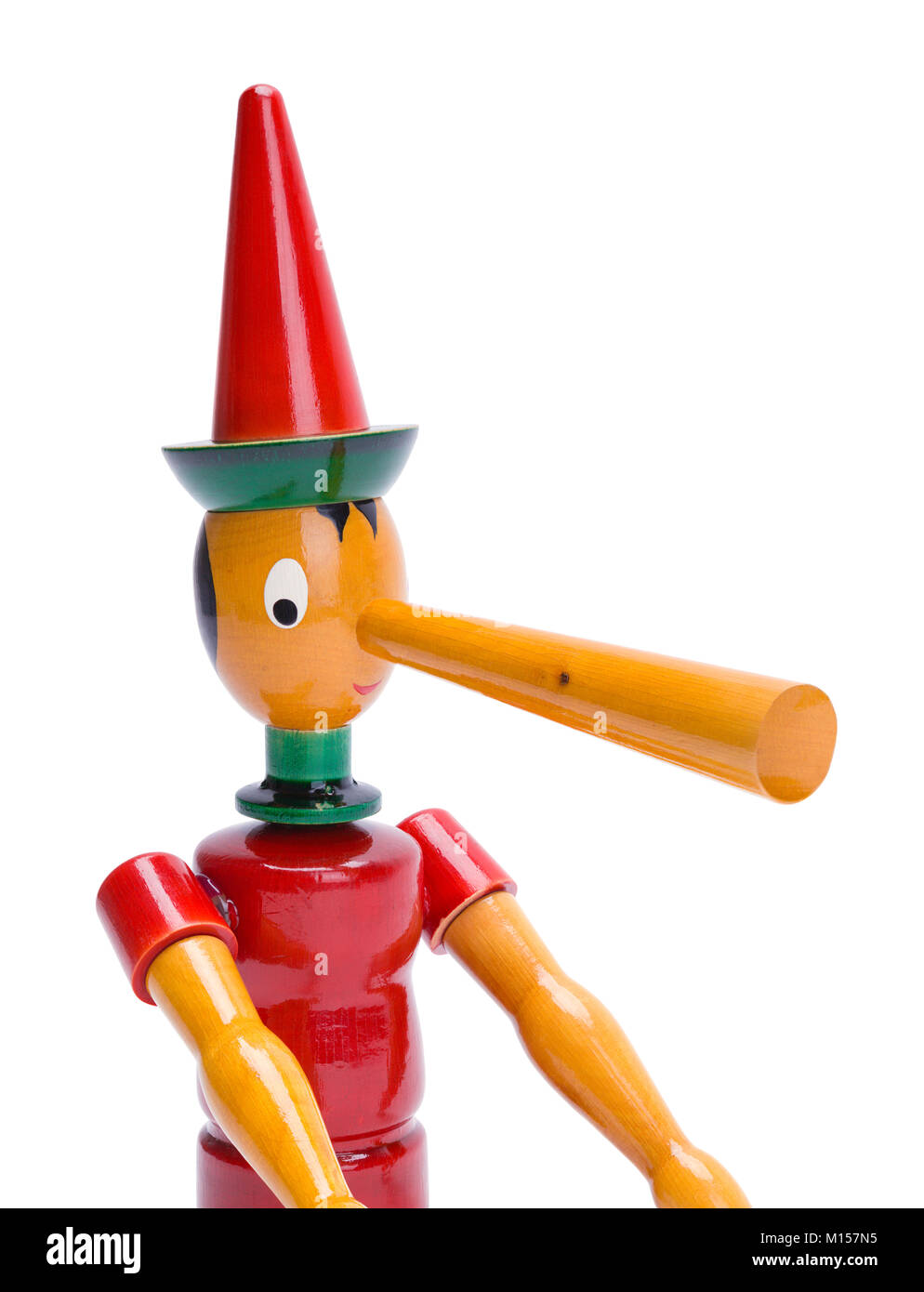 Pinocchio Close Up avec Long Nez isolé sur un fond blanc. Banque D'Images