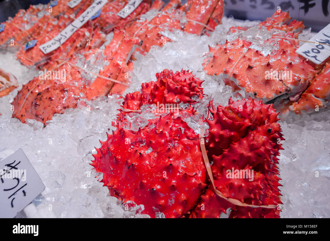 Frais de crabes Taraba au marché au poisson de Nijo Sapporo, la plus grande ville dans le Nord de l'île de Hokkaido. Taraba, le crabe est un doit essayer à Hokkaido Banque D'Images