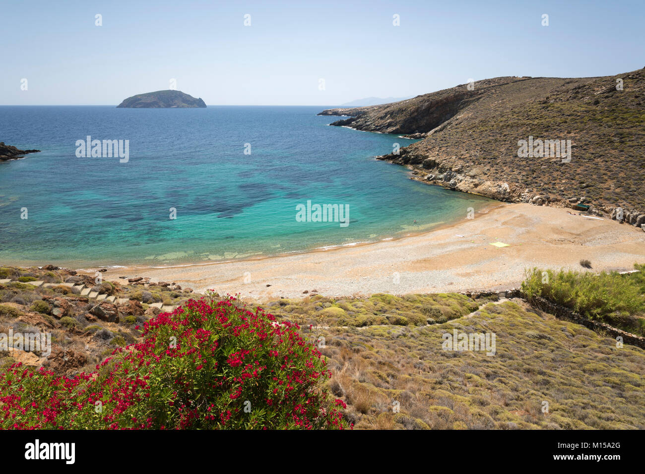 Plage de Lia sur la côte est de l'île, Serifos, Cyclades, Mer Égée, îles grecques, Grèce, Europe Banque D'Images