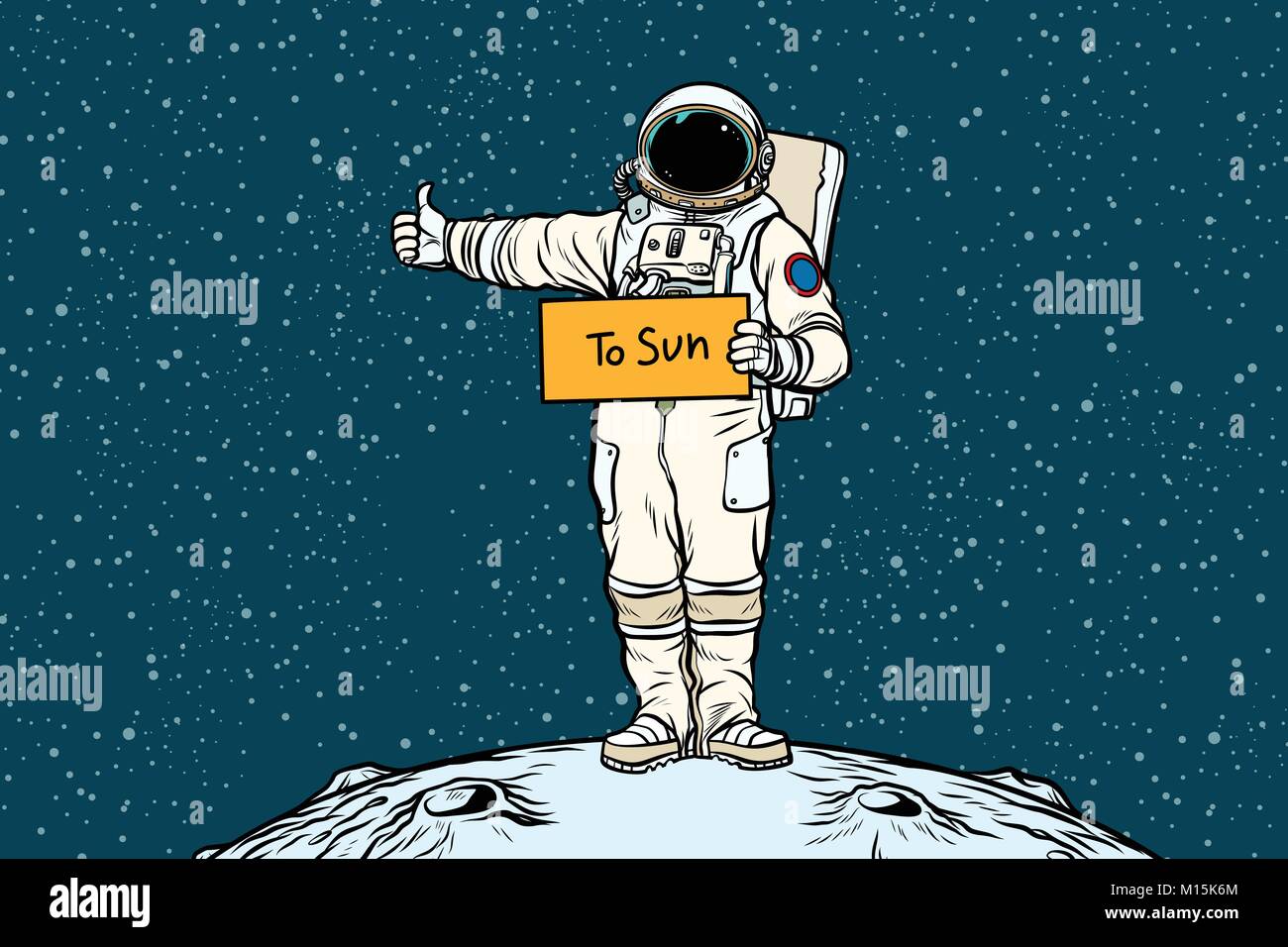 Des promenades en auto-stoppeur astronaute dans le soleil Illustration de Vecteur