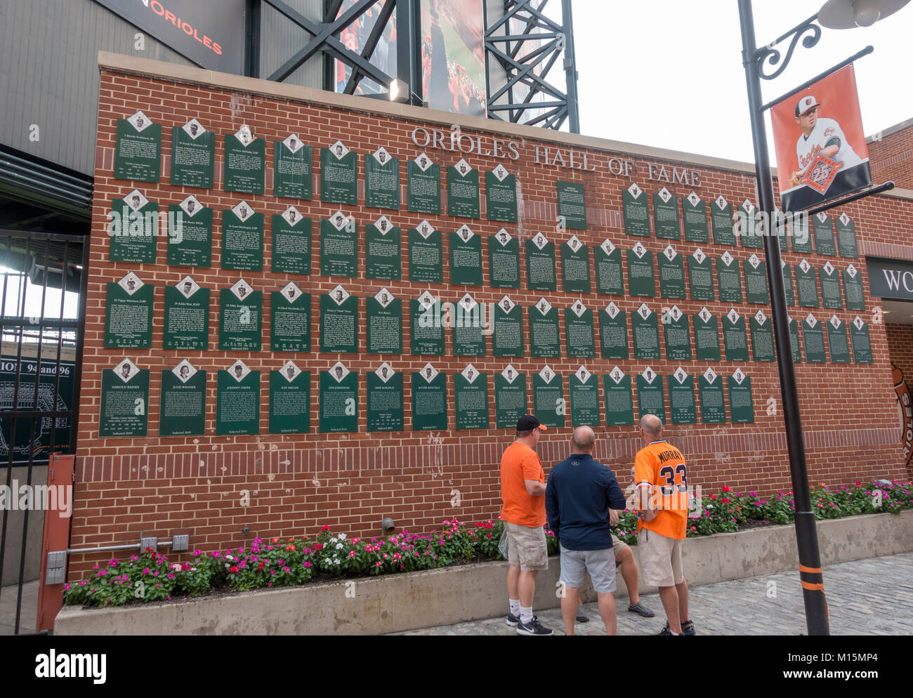 Temple de la renommée des orioles de mur à l'intérieur de l'Oriole Park at Camden Yards, domicile de la Ligue Majeure de Baseball Des Orioles de Baltimore, dans l'équipe de Baltimore, Maryland, USA. Banque D'Images