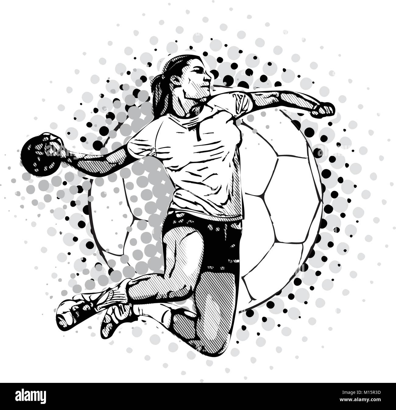 Joueur de handball femme sur le ballon de handball illustration Image  Vectorielle Stock - Alamy