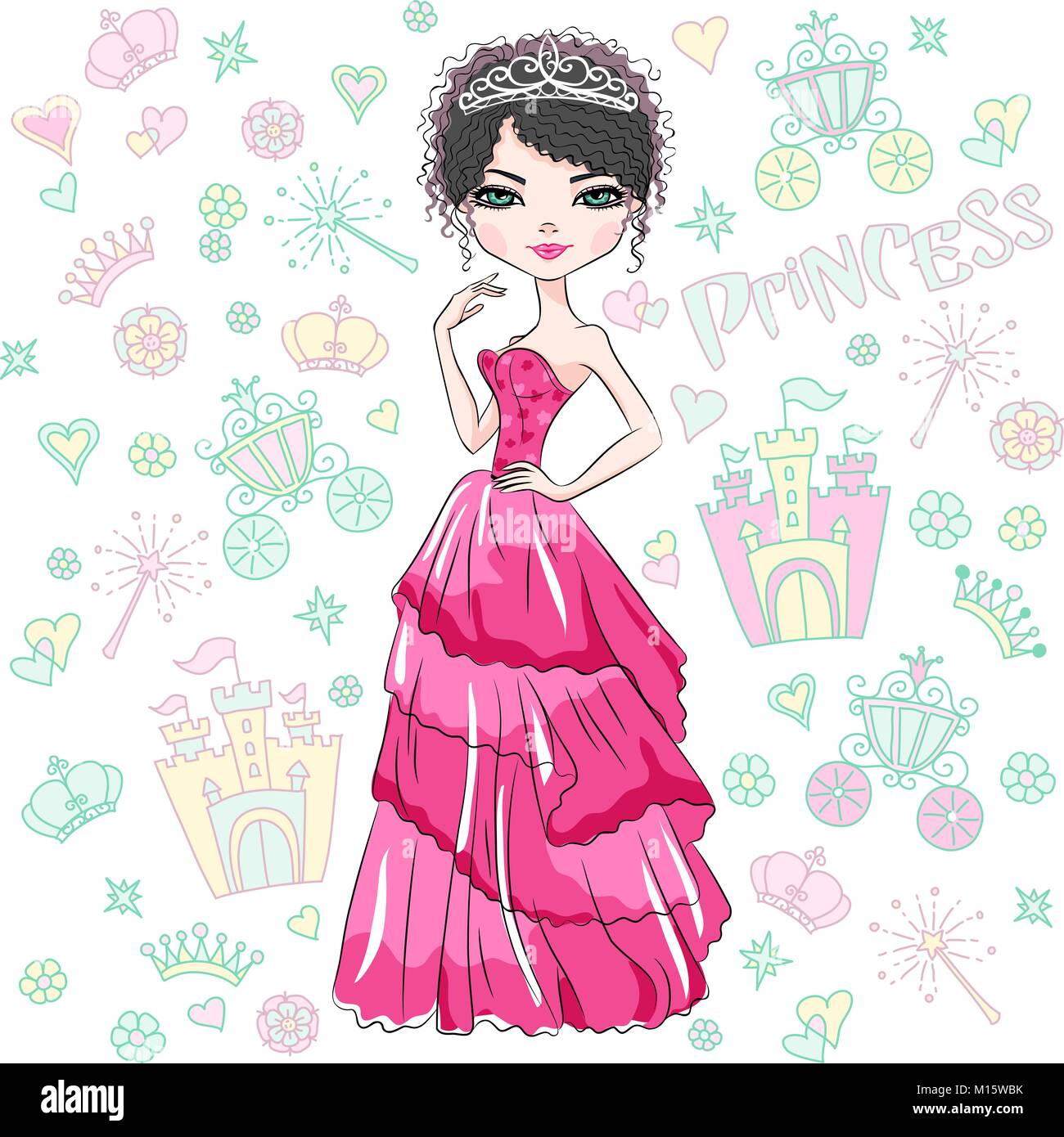 Magnifique vecteur fashion girl princess Illustration de Vecteur
