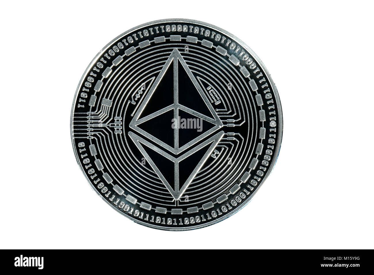Photo symbole Cryptocurrency,la monnaie numérique,découpe,Ethereum pièce d'argent Banque D'Images