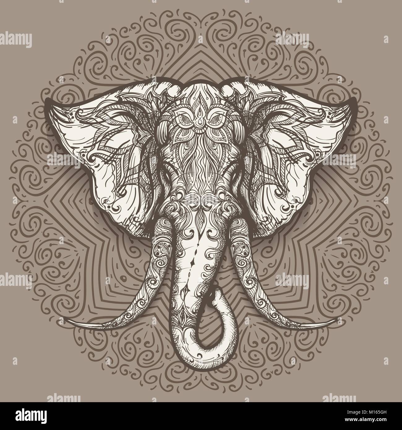Tête d'éléphant stylisée sur fond d'art mandala. Vector illustration. Illustration de Vecteur