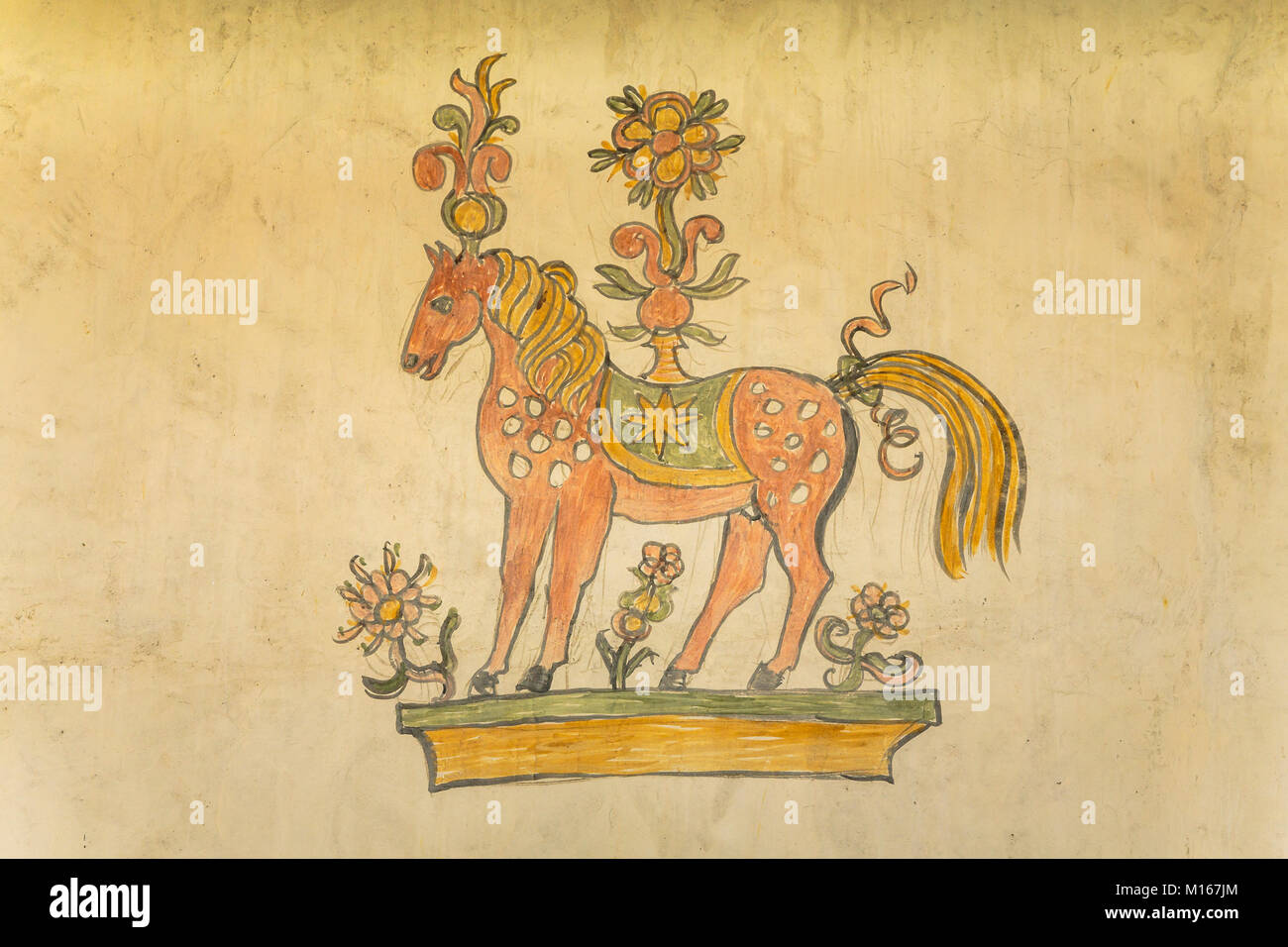 Déco murale dans le village de Fuldera, Suisse, Europe. Banque D'Images