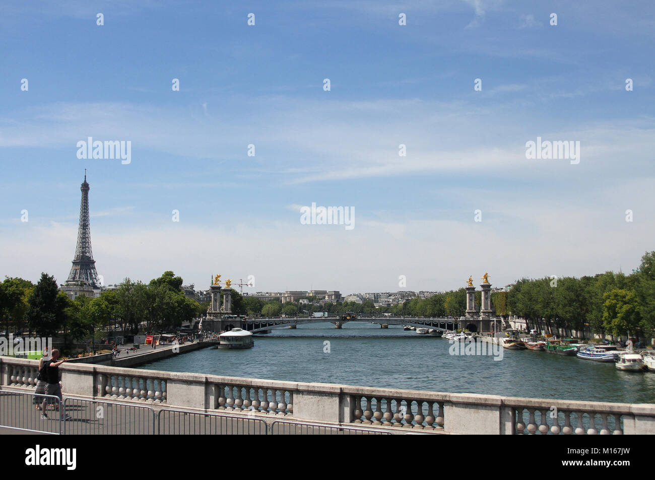 Vue sur l'étang du pont Alexandre III du Pont de la Concorde pont, Seine, Paris, France. Banque D'Images