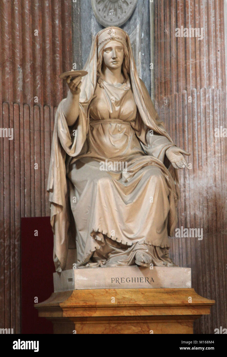 Sculpture intitulée "prière" (1875) de Francesco Fabi-Altini Da Fabriano, dans la basilique Santa Maria degli Angeli e dei Martiri Église, Rome, Italie. Banque D'Images