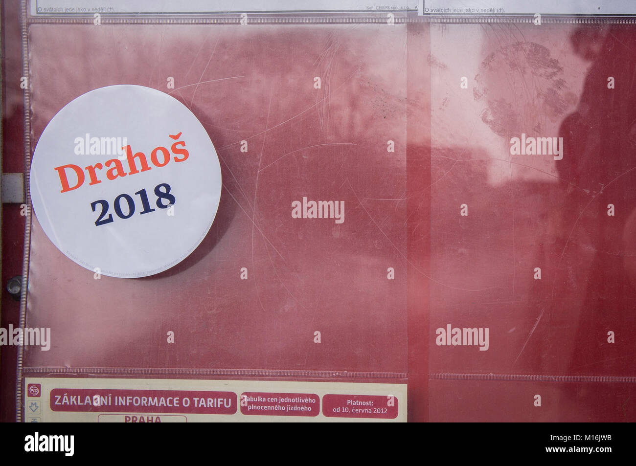 Rahos autocollant "2018", la pré-campagne électorale, élections présidentielles, Jiri Drahos Banque D'Images