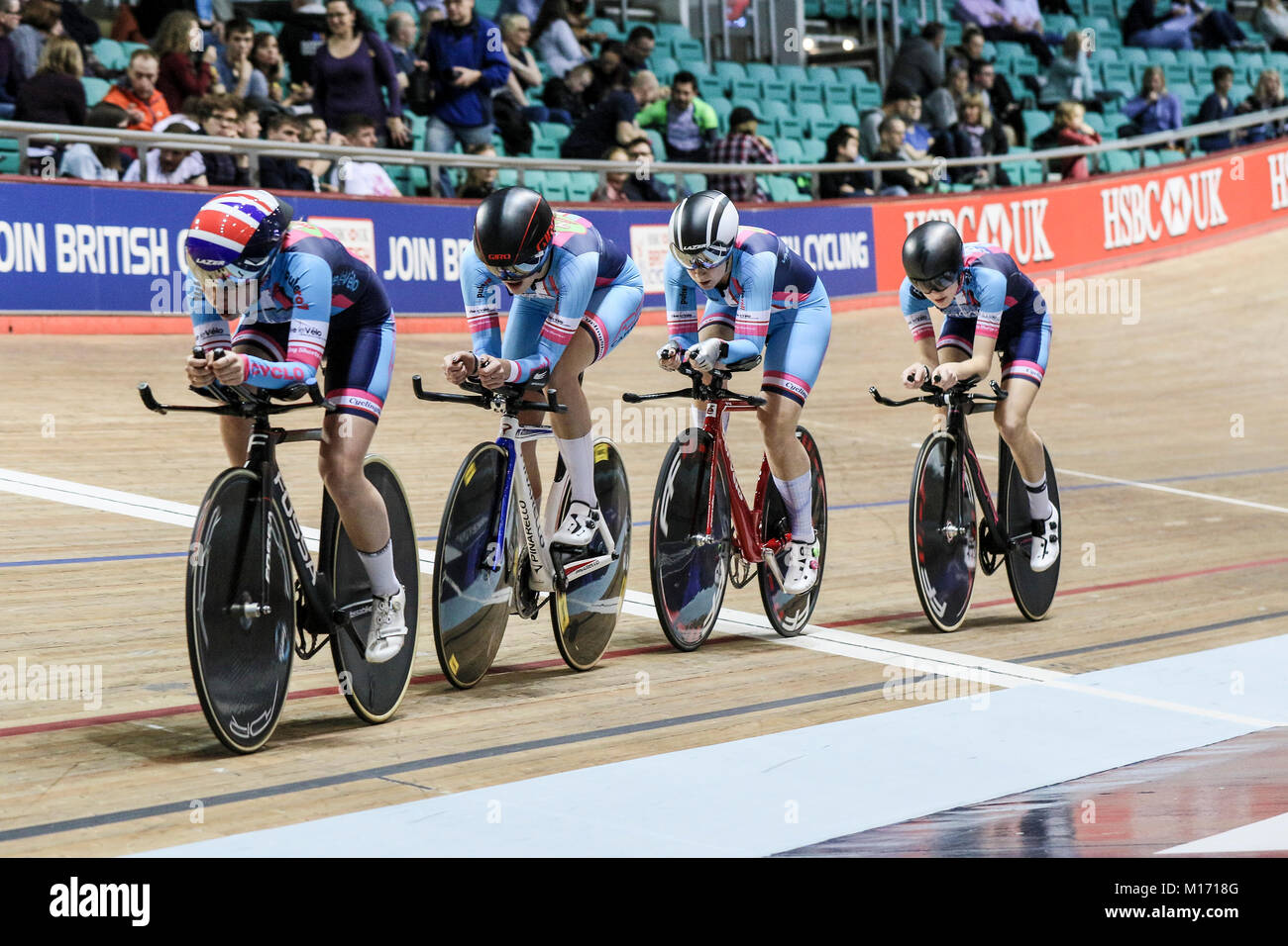 Centre national de cyclisme, Manchester, Royaume-Uni. 27 janvier, 2018. Weldtite-Vive équipe Jadan le velo la concurrence dans l'équipe de poursuite femmes Crédit : Dan Cooke/Alamy Live News Banque D'Images