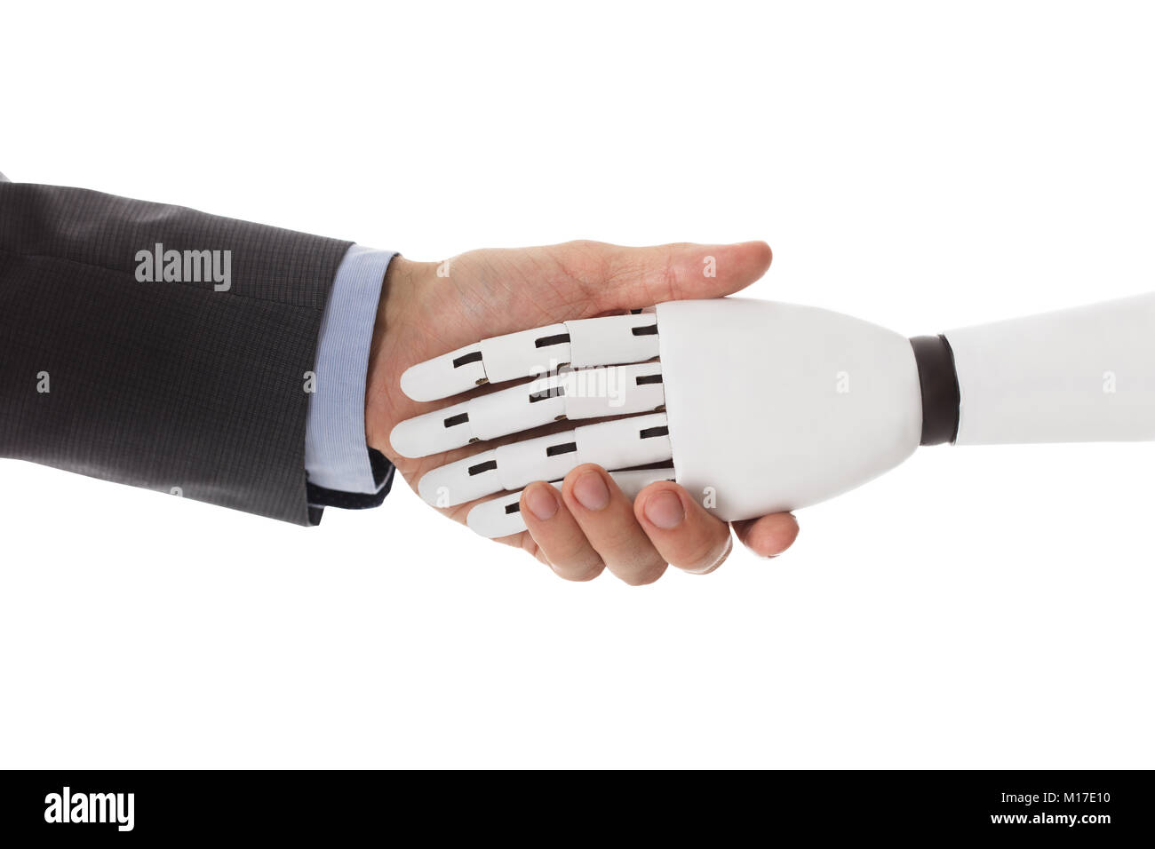 Close-up d'affaires se serrer la main avec Robot Banque D'Images