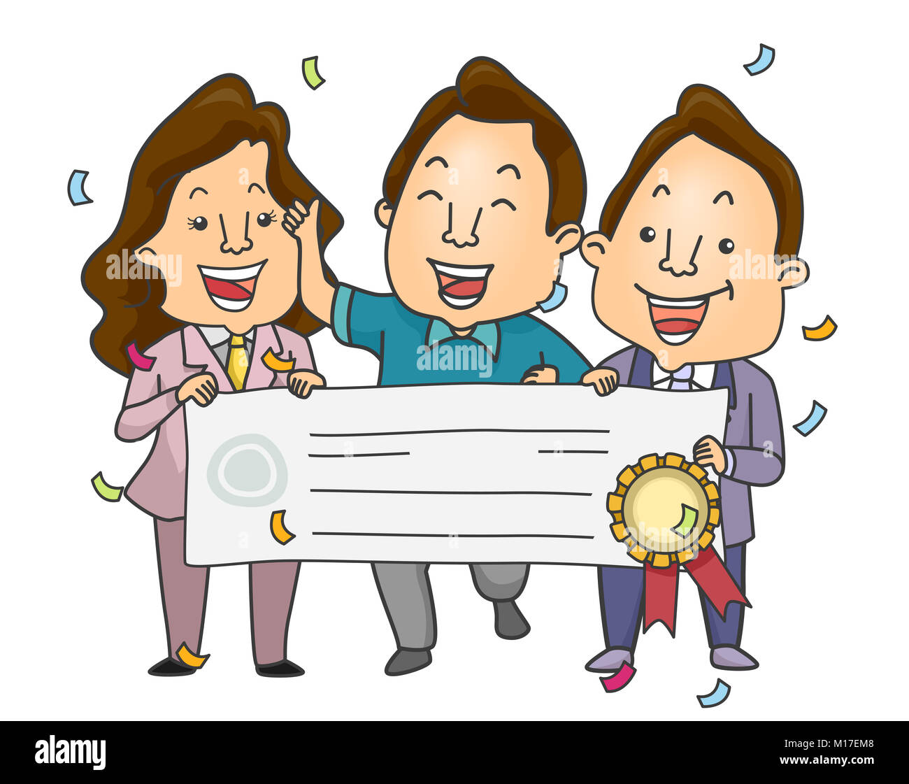 Illustration avec un homme d'être présenté avec un chèque géant fête ses gros lot Banque D'Images