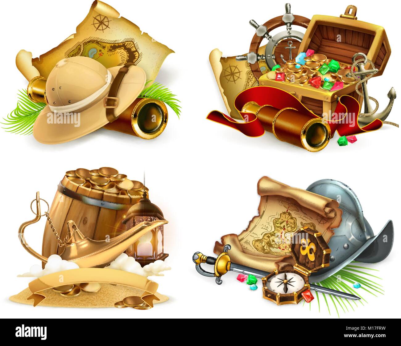 Chasse au trésor et jeux d'aventure, d'un logo. 3d vector icon set Illustration de Vecteur