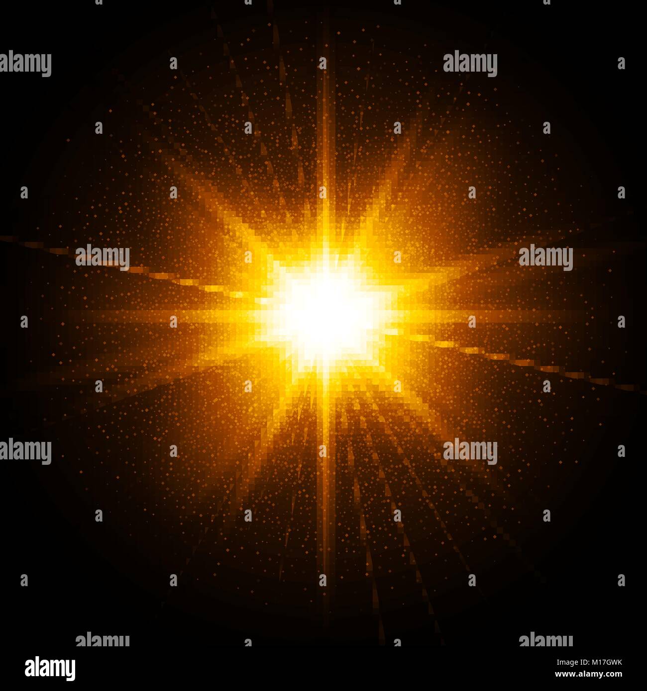 Étincelle jaune. Avec éclatement d'étoile brille. Gold glitter poussière. Glow transparent effet de lumière. Vector illustration sur fond sombre Illustration de Vecteur