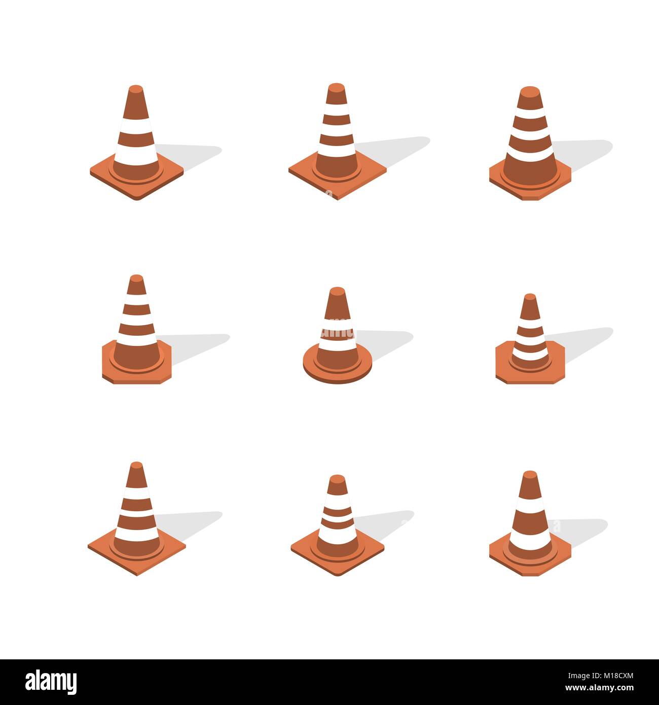 Ensemble de réparation des routes, des signes de cône isolé sur fond blanc. En construction design. Télévision 3D isométrique, style vector illustrati Illustration de Vecteur