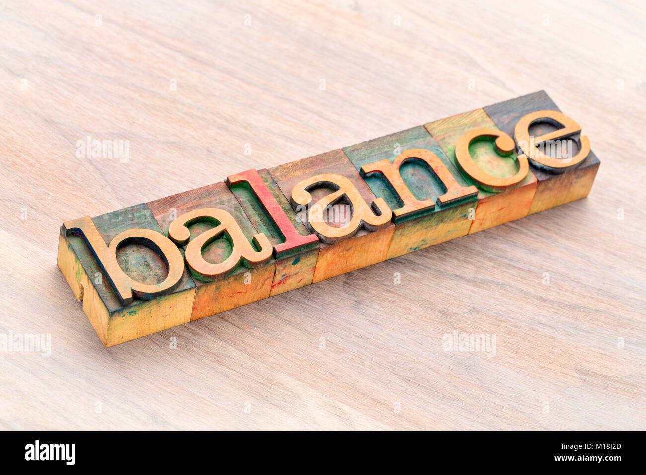 Mot équilibre résumé dans la typographie type pâtés tachés par les encres couleur Banque D'Images
