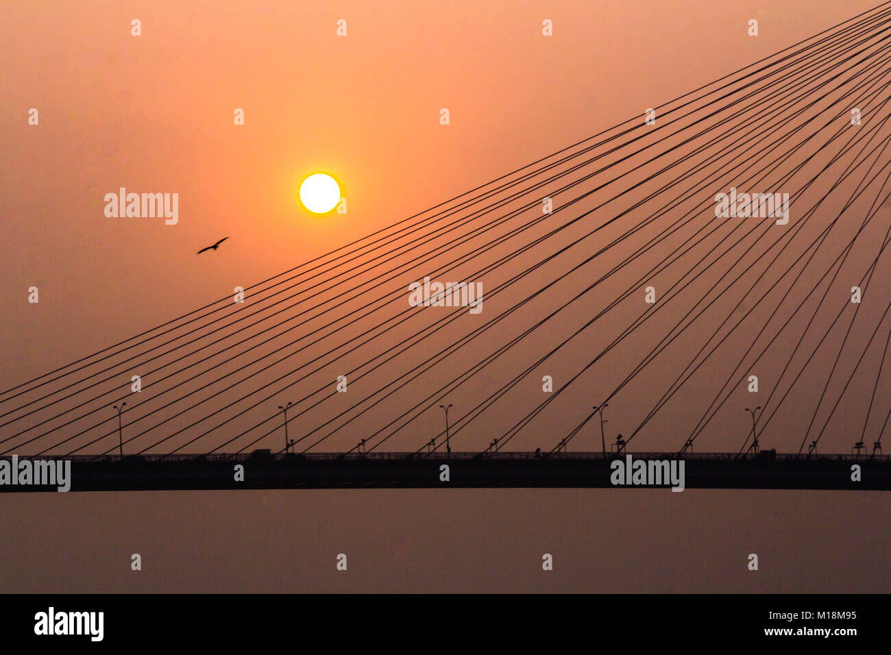 Vidyasagar setu, le pont du Golden sunset de Kolkata Banque D'Images