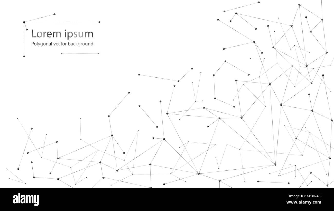 Résumé Les particules polygonales sur fond blanc. Les points et les lignes Banque D'Images