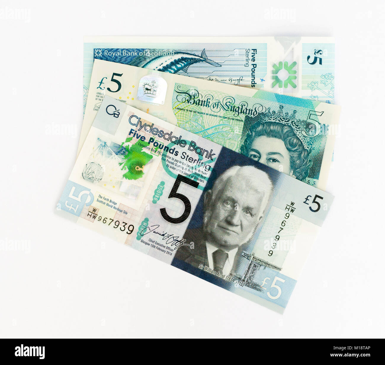 UK 5 polymère 5 lb Bank Notes Banque D'Images